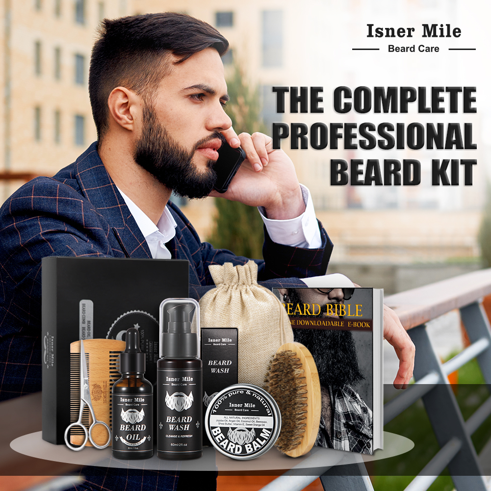 Isner Mile Upgraded Beard Kit For Men Beard Growth Grooming And Trimming With Unscented Leave In